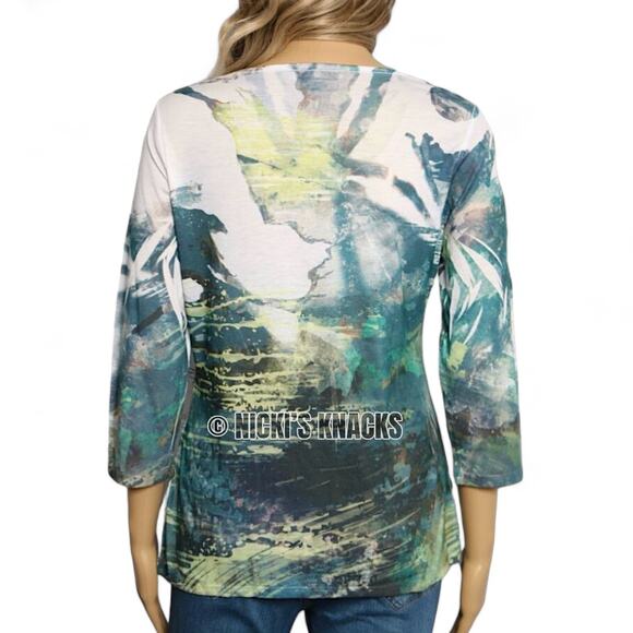 Coldwater Creek Multicolor Abstract Sequin Embellished 3/4 Sleeve Top Size XS - Picture 5 of 9